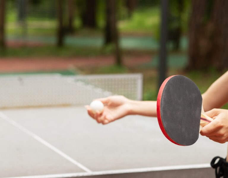 Ping,Pong,In,Park,,Two,Girls,Teenagers,Play,Table,Tennis,